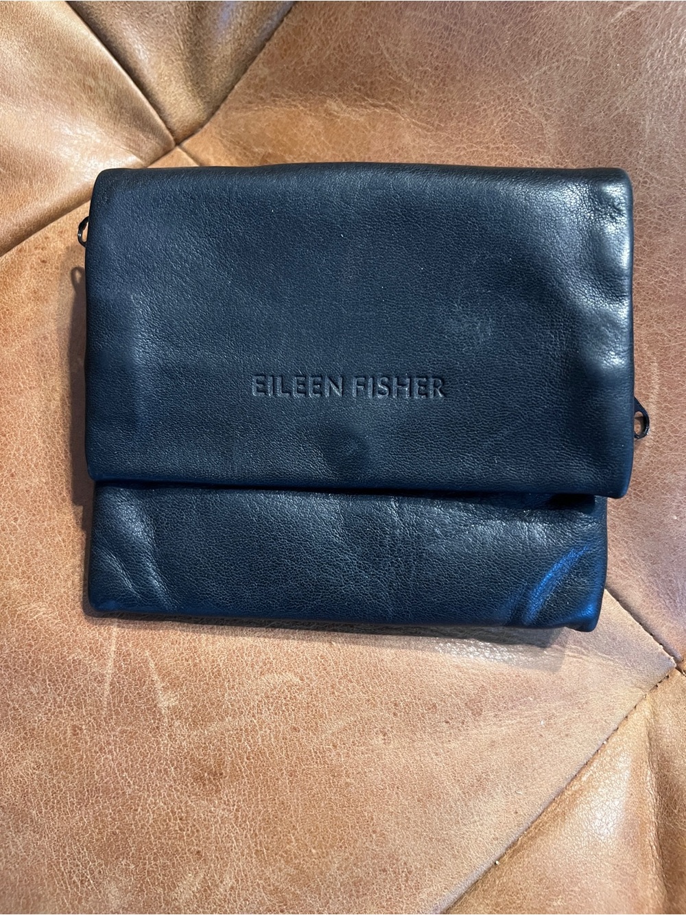 Eileen Fisher Black Fold-Over Leather Wallet